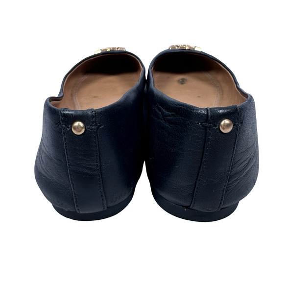 Tory Burch Everly Ballet Flats Women’s 7.5 Black Leather Gold Logo Slip-On Shoes - Picture 4 of 10